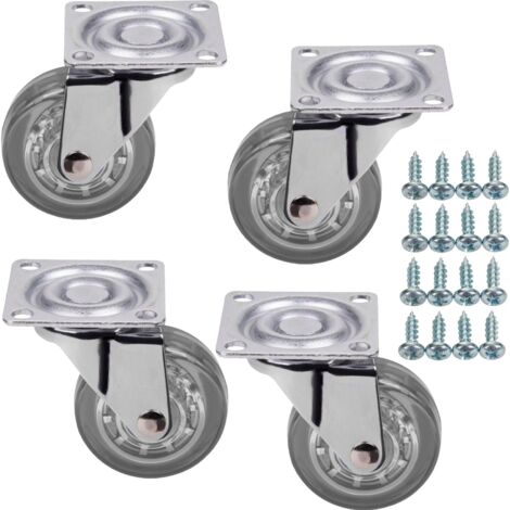 SOTECH 4 Stück Möbelrollen ULM Ø 50 mm transparent ohne Bremse (Feststeller) inkl. Schraubenset Belastbarkeit bis 160 kg (40 kg pro Transportrolle)
