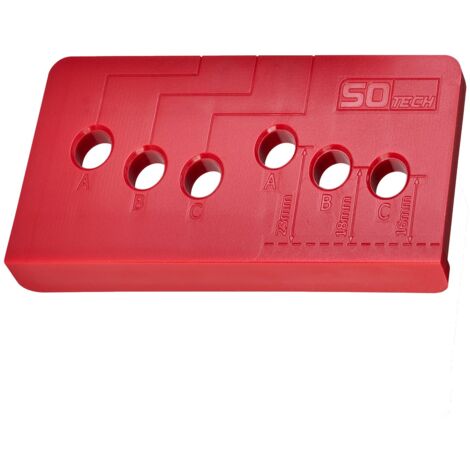SOTECH Bohrschablone für Balkontürgriffe SEJA II mit den Abmessungen 85 x 40 x 20 mm für 48er Lochreihe mit 16, 18 und 23 mm Abstand zur Türkante