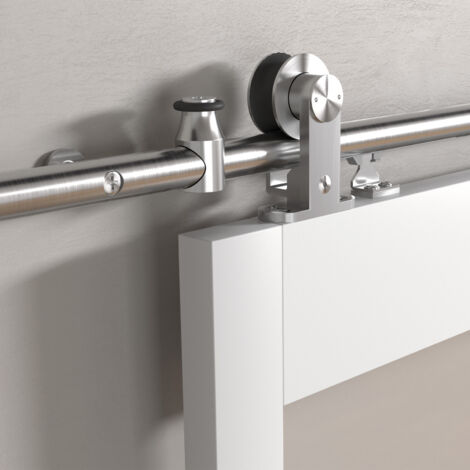 SOTECH Edelstahl Schiebetüren Set MANSION mit Softclose (von oben anschraubbar) bis 80 kg Türgewicht, max. 1000 mm Türbreite, 30-40 mm Türstärke, Beschlag mit Türstopper & Bodenführung für Holztüren