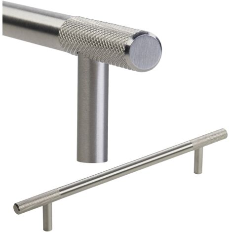 SOTECH Möbelgriff G23 echt Edelstahl massiv BA 160 mm Ø 10 mm mit gerändelten Enden Stangengriff Schubladengriff, 1 Stück