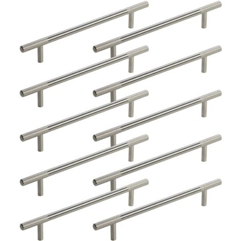 SOTECH Möbelgriff G23 echt Edelstahl massiv BA 160 mm Ø 10 mm mit gerändelten Enden Stangengriff Schubladengriff, 10 Stück