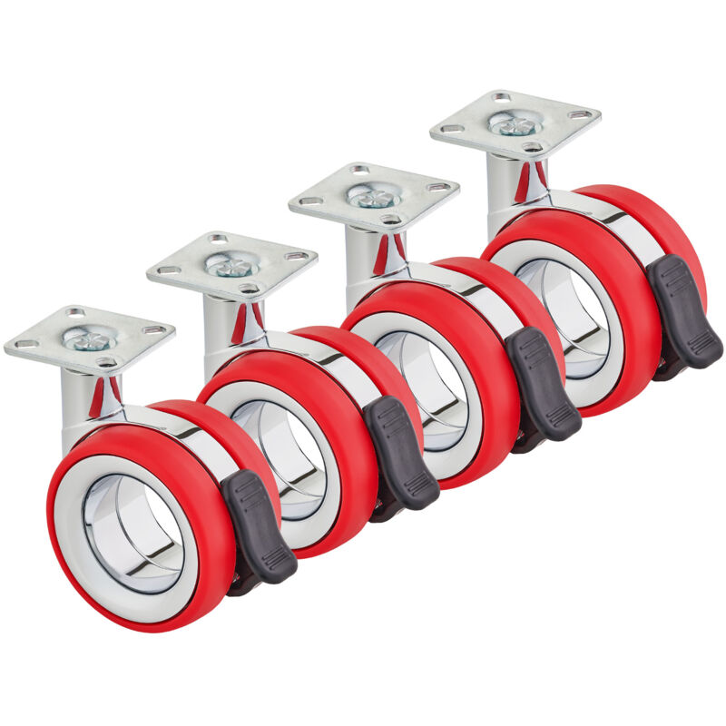 So-tech - Sotech Premium Möbelrolle Düsseldorf Ø 75 Mm (höhe 98, 5 Mm, Chrom/rot, Mit Bremse, Montageplatte 47 X 47 Mm), 4er Set