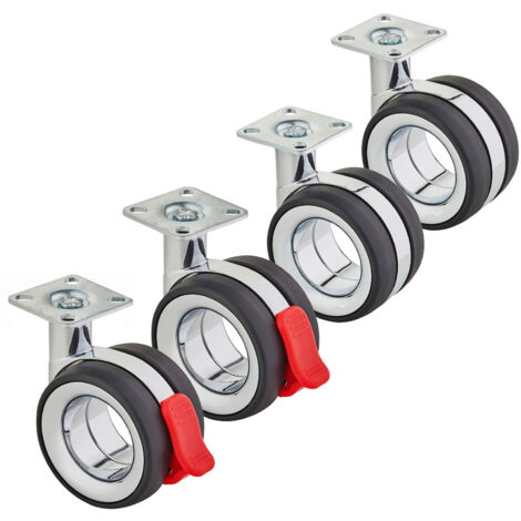 SOTECH Premium Möbelrolle DÜSSELDORF Ø 75 mm (Höhe 98,5 mm, Chrom/schwarz, 2x Lenkrollen, 2x Lenkrollen mit Bremse, Anschraubplatte 47 x 47 mm), 4er Set