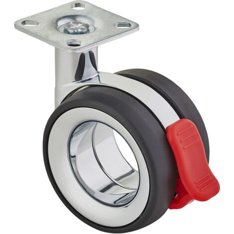SOTECH Premium Möbelrolle DÜSSELDORF Ø 75 mm (Höhe 98,5 mm, Chrom/schwarz, mit Bremse, Anschraubplatte 47 x 47 mm), 1 Stück