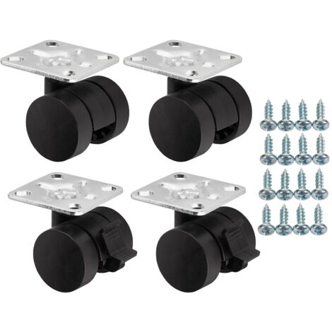 SOTECH Set Möbelrollen AACHEN Ø 35 mm schwarz 2 x mit und 2 x ohne Bremse (Feststeller) inkl. Schraubenset Anschraubplatte 47 x 47 mm Belastbarkeit bis 160 kg (40 kg pro Transportrolle)