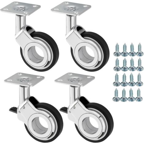 SOTECH Set Möbelrollen BERLIN Ø 60 mm chrom/schwarz 2 x mit und 2 x ohne Bremse (Feststeller) inkl. Schraubenset Belastbarkeit bis 240 kg (60 kg pro Transportrolle)