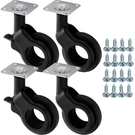 SOTECH Set Möbelrollen BONN Ø 60 mm schwarz 2 x mit und 2 x ohne Bremse (Feststeller) inkl. Schraubenset Belastbarkeit bis 120 kg (30 kg pro Transportrolle)