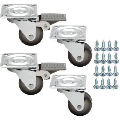 SOTECH Set Möbelrollen KIEL Ø 35 mm braun 2 x mit und 2 x ohne Bremse (Feststeller) inkl. Schraubenset Belastbarkeit bis 100 kg (25 kg pro Transportrolle)