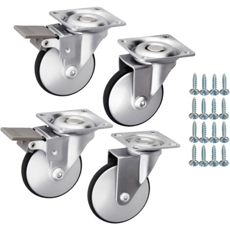 SOTECH Set Möbelrollen LINDAU Ø 50 mm silbergrau/schwarz 2 x mit und 2 x ohne Bremse (Feststeller) inkl. Schraubenset Belastbarkeit bis 120 kg (30 kg pro Transportrolle)