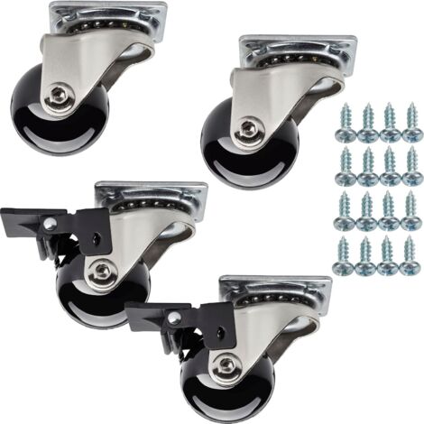 SOTECH Set Möbelrollen SWIFT Ø 35 mm schwarz 2 x mit und 2 x ohne Bremse (Feststeller) inkl. Schraubenset Belastbarkeit bis 140 kg (35 kg pro Transportrolle)