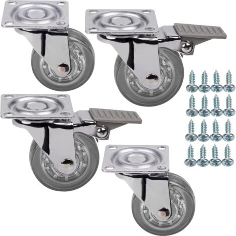 SOTECH Set Möbelrollen ULM Ø 50 mm transparent 2 x mit und 2 x ohne Bremse (Feststeller) inkl. Schraubenset Belastbarkeit bis 160 kg (40 kg pro Transportrolle)