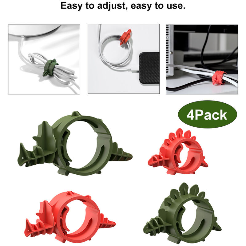 

Sothing 4Pack Dinosaur Cord Organizer Gestion de cables ajustable para viajes de oficina en casa, Verde rojo