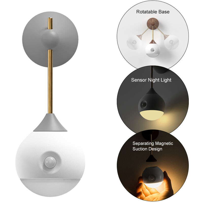 

USB Noche Sunny inteligente de movimiento infrarrojo del sensor de luz de la induccion LED Stick-On lampara de pared de carga extraible noche de la