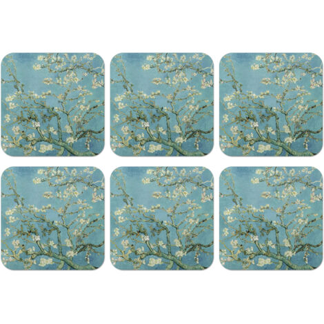 SOTTOBICCHIERI Set di 6Van Gogh - Mandorlo in fiore - Antichi maestri - Arte - Vintage 10x10 cm