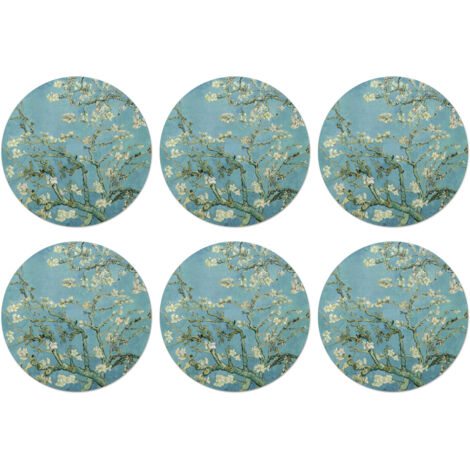 SOTTOBICCHIERI Set di 6Van Gogh - Mandorlo in fiore - Antichi maestri - Arte - Vintage 10x10 cm