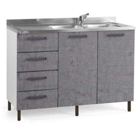 Sottolavello con cassetti 120 cm sinistro con lavello colore cemento