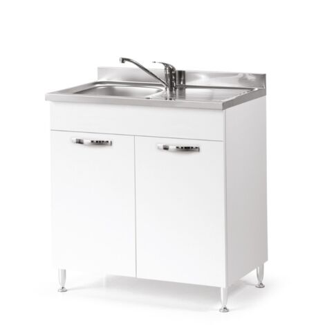 Sottolavello per cucina Bianco Frassinato 2 ante Cm 80x50xH 85