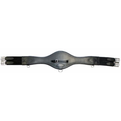 Sottopancia inglese a caramella  in cuoio con fibbie inox e elastici tono su tono: 130 cm, Nero (10)