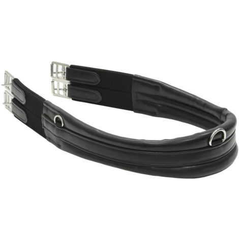 Sottopancia per cavalli sagomato in pelle sintetica con terminali elastici e 3 anelli: 130 cm, nero