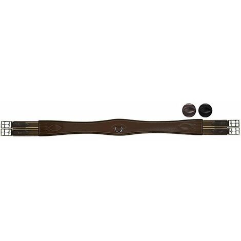 Sottopancia per monta inglese in cuoio con doppi elastici e fibbie in acciaio inox con rullo: cm 140, marrone con elastico marrone (04)