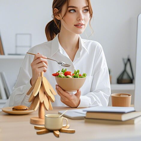 Sottopentola in legno per piani di lavoro da cucina - Set di sottopentola a forma di albero di Natale per piastre calde - Sottopentola pieghevoli a forma di albero di Natale