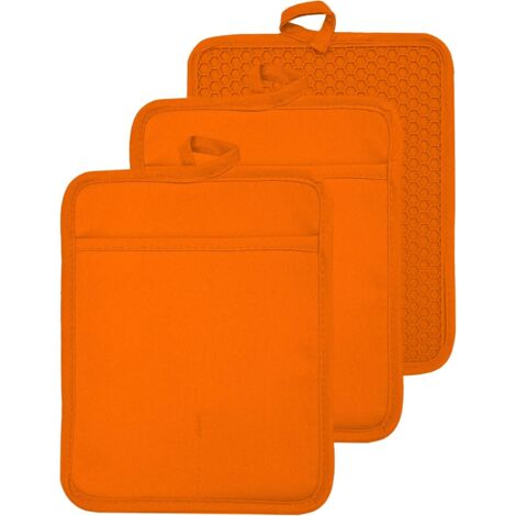 Sottopentola termico 18x23cm con tasca, in cotone resistente al calore, per forno e cottura al forno, forma quadrata (arancione)