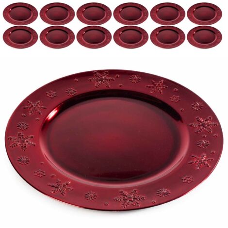 Sottopiatto Natalizio in Plastica Riutilizzabile Color Rosso per Feste - Set 12