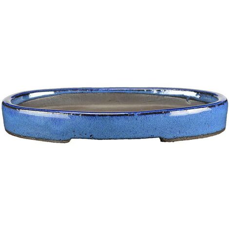 Sottovaso per bonsai ovale in gres smaltato blu 17x10,5x1,5 cm - BJ17b
