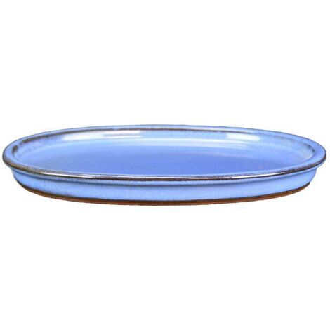 Sottovaso per bonsai ovale in gres smaltato blu 17x12x1 cm - BM4S