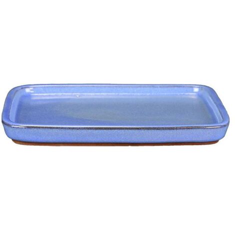 Sottovaso per bonsai rettangolare in gres smaltato azzurro 17,5x12,5x1 cm - BM3S
