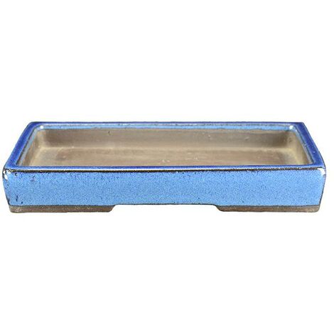 Sottovaso per bonsai rettangolare in gres smaltato blu 21x12x2 cm - BJ16a