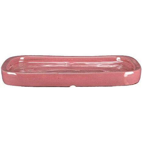 Sottovaso per bonsai rettangolare in gres smaltato rosa 27x20x1,5 cm - GA6S