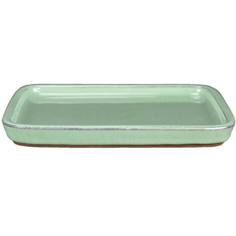 Sottovaso per bonsai rettangolare in gres smaltato verde 17,5x12,5x1 cm - BM1S
