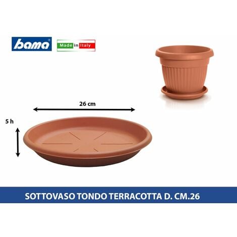 Vaso Tondo + Sottovaso in Plastica PPL Colore Terracotta Diametro 50 cm  Altezza 35 cm 40,8 Litri