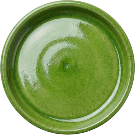 Soucoupe 24cm vert pomme faite à la main en terre cuite émaillée