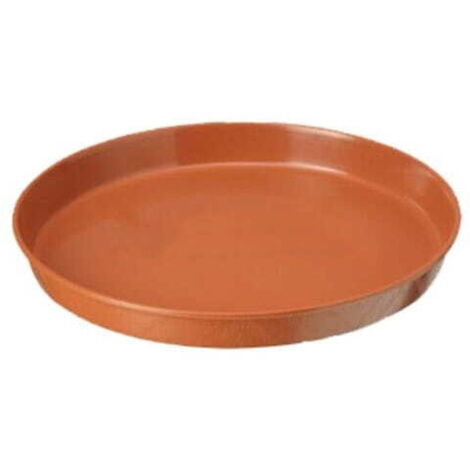 Soucoupe de pot de fleurs aspect bois, 17 cm, ronde, en terre cuite