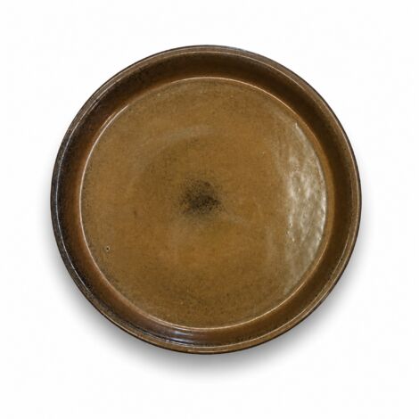 Soucoupe ronde 24cm miel ambré faite à la main en terre cuite émaillée