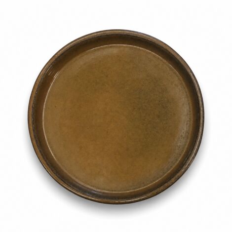 Soucoupe ronde 28cm miel ambré faite à la main en terre cuite émaillée