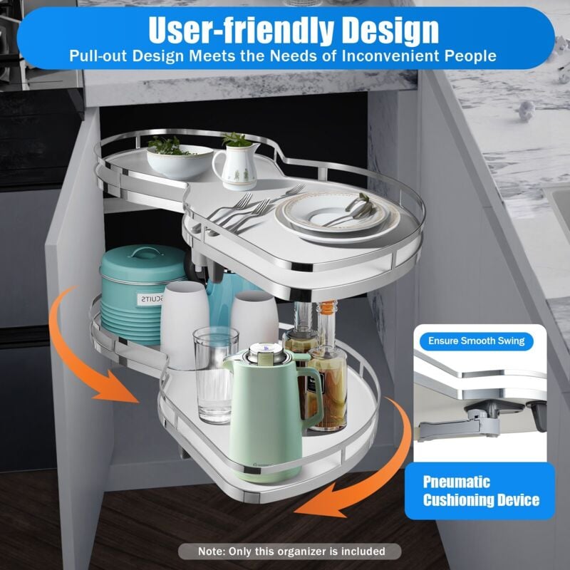 Soucoupe volante d'angle blanche ouverte à droite Organisateur d'angle coulissant Panier de rangement double pour la cuisine
