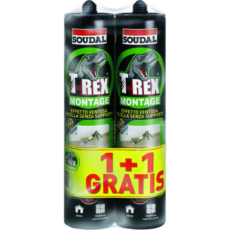 Soudal ADESIVO DI MONTAGGIO ''T-REX 1+1 OMAGGIO'' EFFETTO VENTOSA gr. 380 - Bianco 6.00 pz