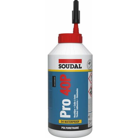 Soudal – Colle à bois polyuréthane monocomposante extérieure 750 ml – Résistance D4 – Pour bois humides et milieu marin – Excellente adhérence - PRO 40 P