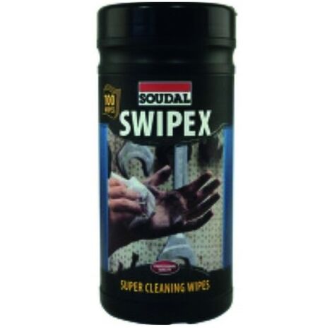 Soudal – Lingettes nettoyantes SWIPEX – Boîte de 100 lingettes extra larges – Élimine adhésifs, peintures et graisses – Douces pour la peau