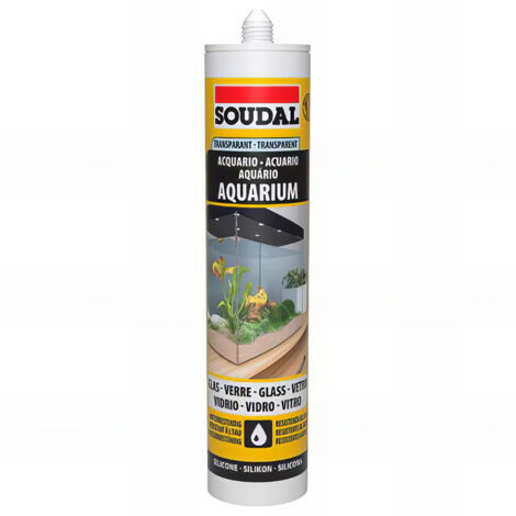 Soudal – Mastic silicone transparent élastique 290 ml – Résistant à l'eau – Pour aquariums et terrariums – Élasticité permanente