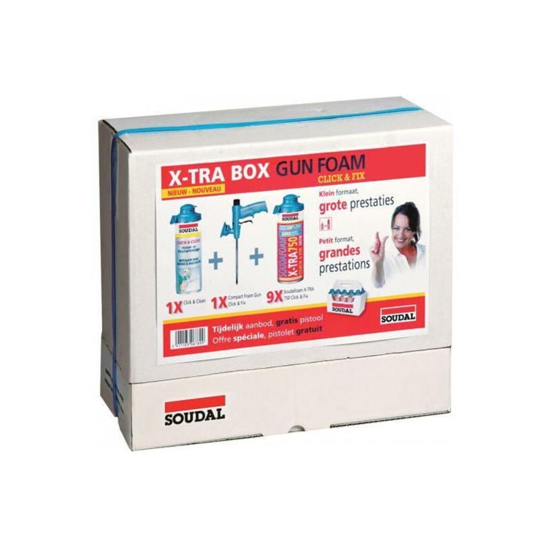 Soudal Soudafoam X-Tra Click&fix Mousse Pu Pour Pistolet À Haut Rendement (9x750ml) + Click&clean + Pistolet - 115000