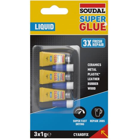 Soudal Super Glue Adesivo liquido istantaneo - Confezione 3x1g 160023