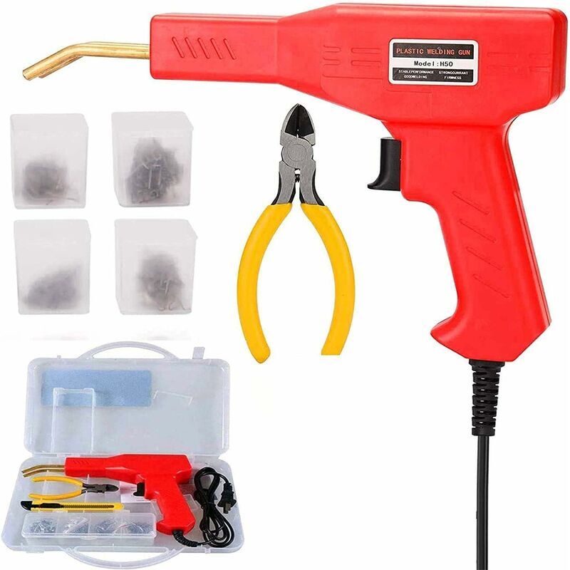 Soudeur de Plastique 50W Machine de Soudage en Plastique Chaud Kit de de Réparation de Pare-Chocs de Voiture avec 200 Pièces Agrafeuses Chaudes E