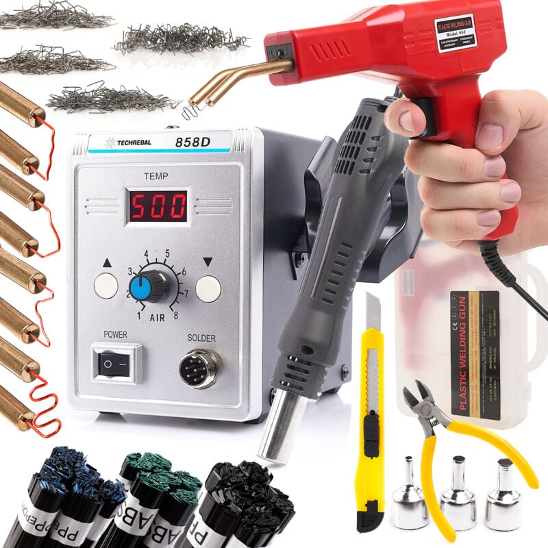 Soudeuse 858D, agrafeuse plastique + 200 agrafes, couteau, pinces + classeurs