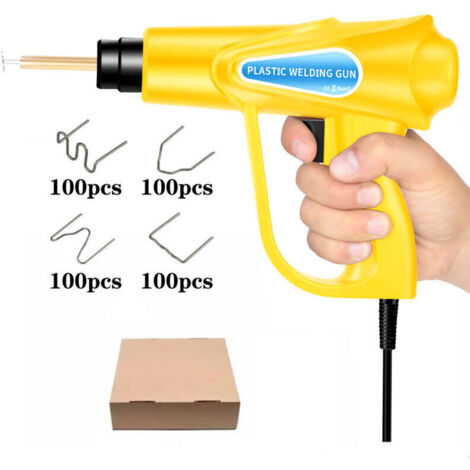 Soudure plastique, kit de réparation plastique, hôte jaune 70 W + quatre types de clous de soudage 100 chacun, pour la réparation de pare-chocs de voiture, soudeuse plastique