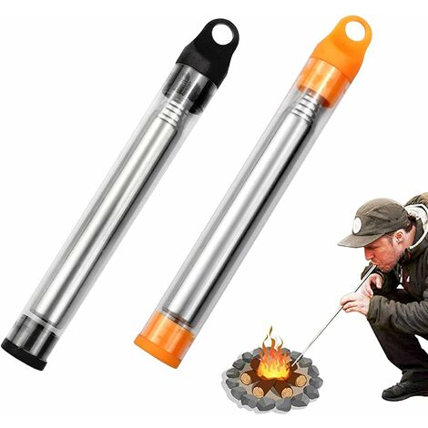 Soufflets De Poche, Tube De Feu en Acier Inoxydable, Paquet De 2 Soufflets De Poche à Huit Sections pour Le Camping, Le Barbecue, Le Pique-Nique