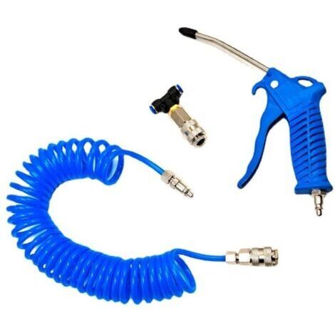 Soufflette à Air Comprimé, Pistolet de Soufflage d'air avec Tuyau Air Comprimé de 5 Mètres, Kit de Nettoyage de Pistolet à Air, avec Connecteur en T, pour Camion, Fourgonnette, Camion Lourd